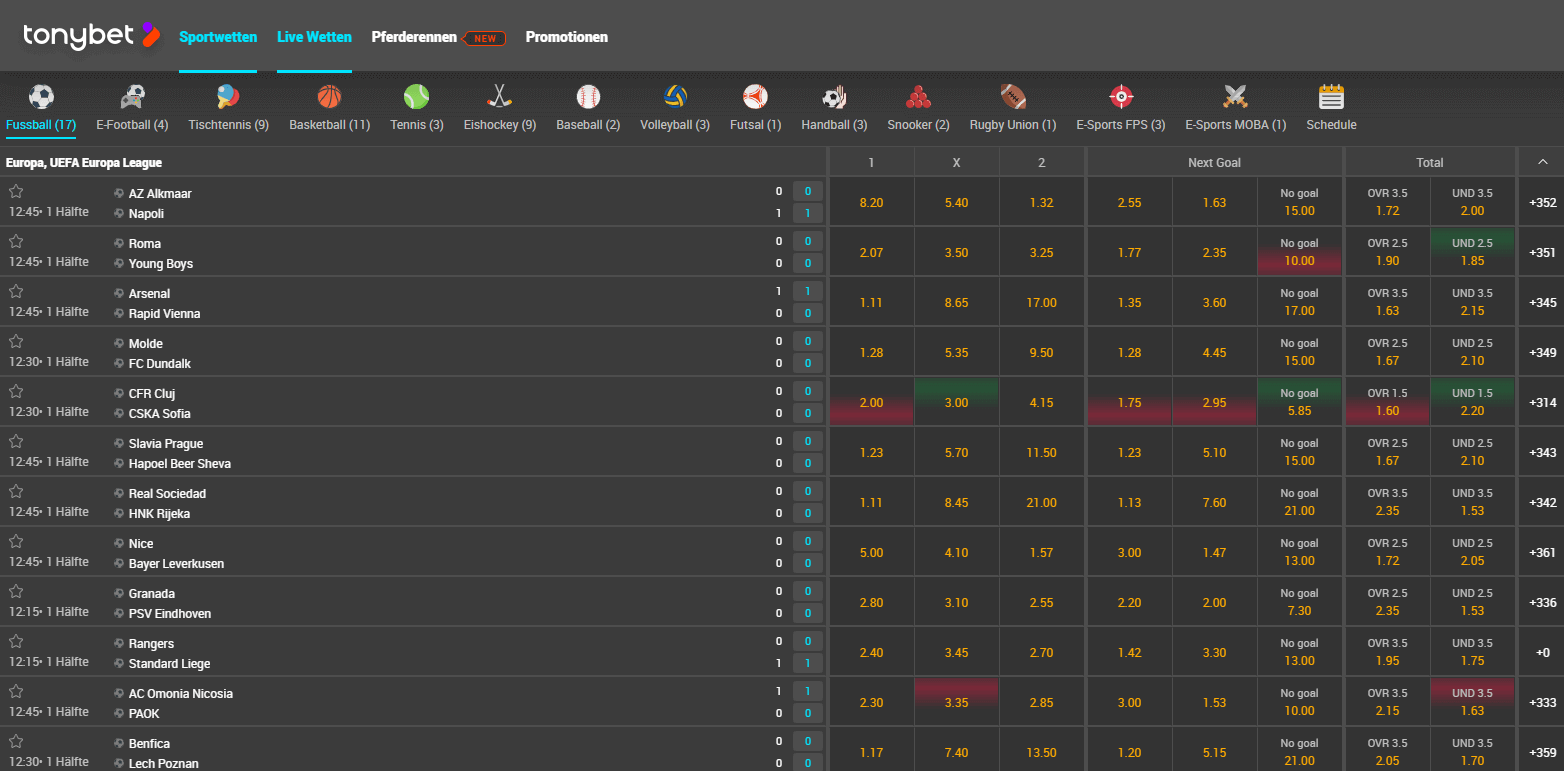 Tonybet Livewetten